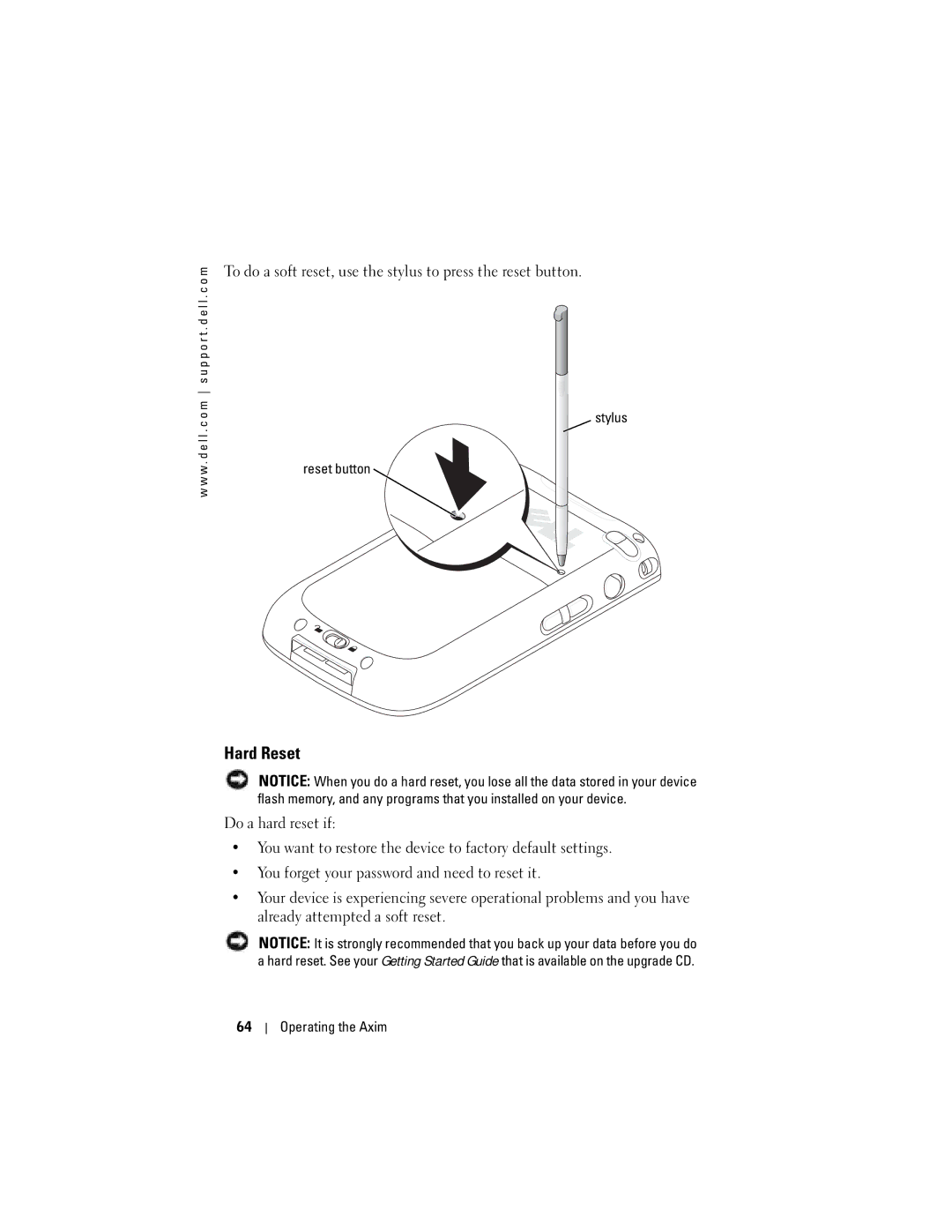 Dell HD04U, HC03UL owner manual Hard Reset 