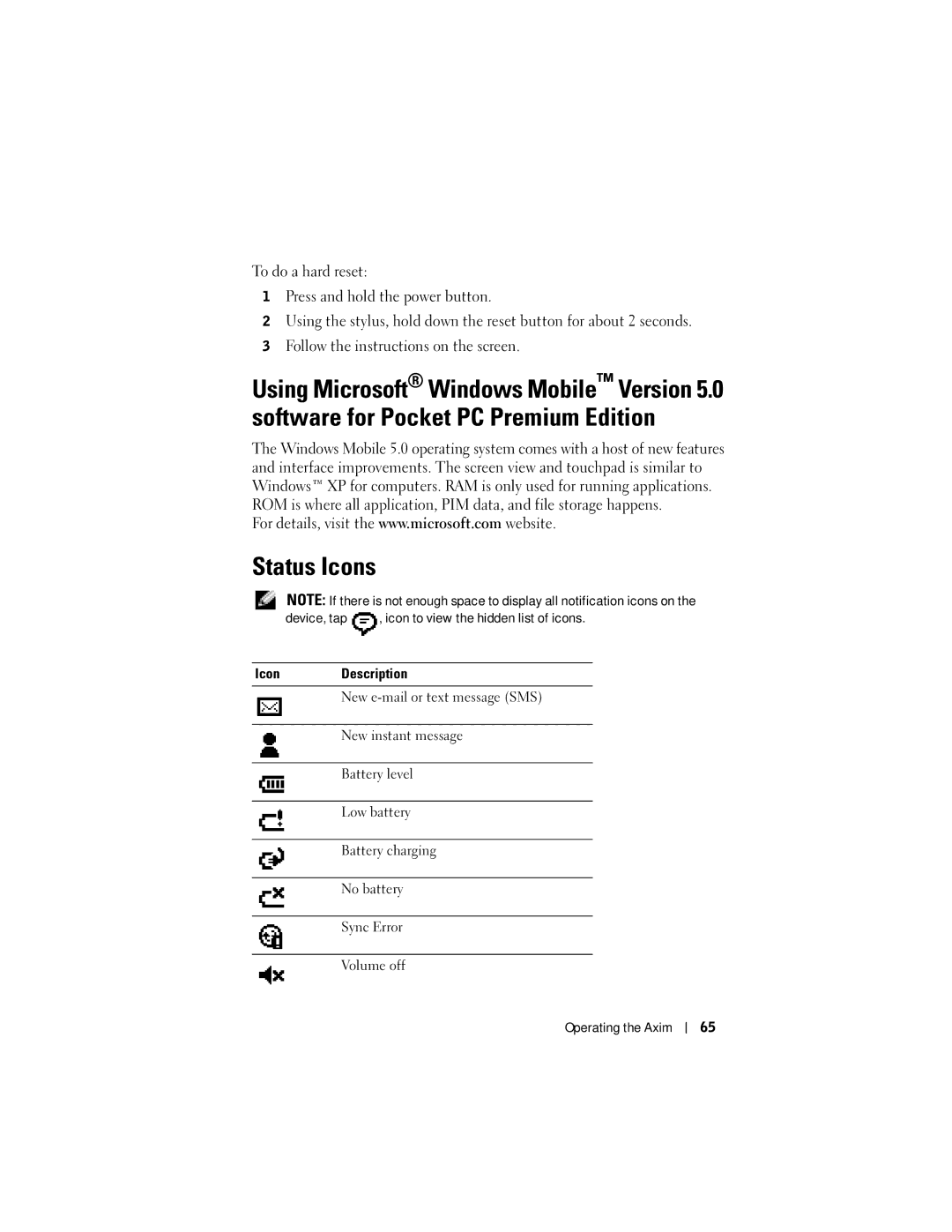 Dell HC03UL, HD04U owner manual Status Icons 