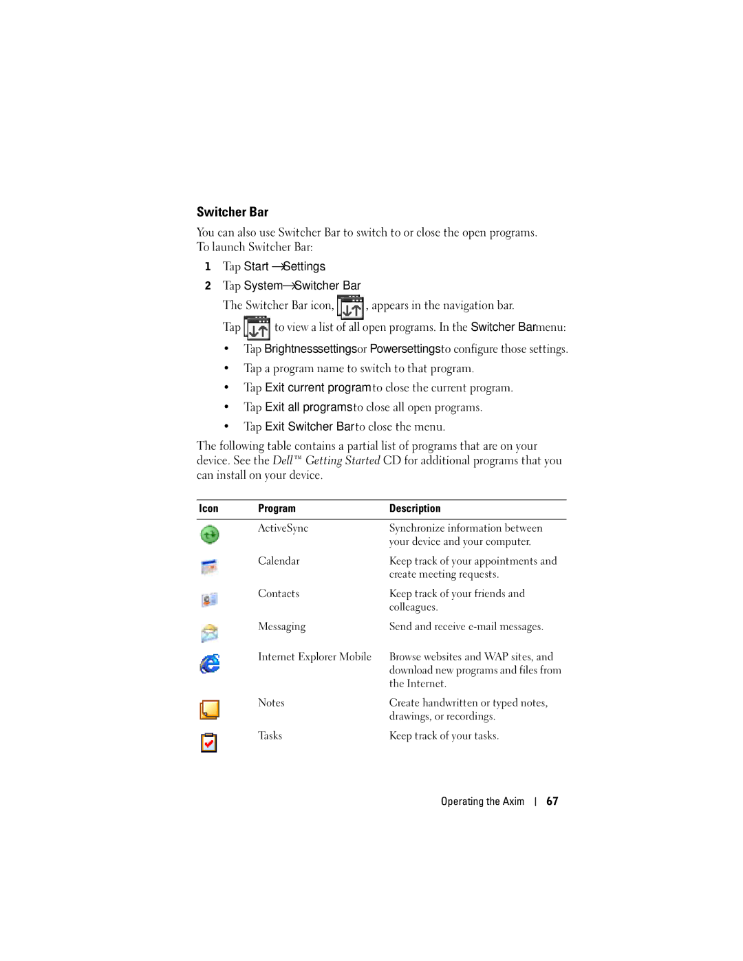 Dell HD04U, HC03UL owner manual Switcher Bar 