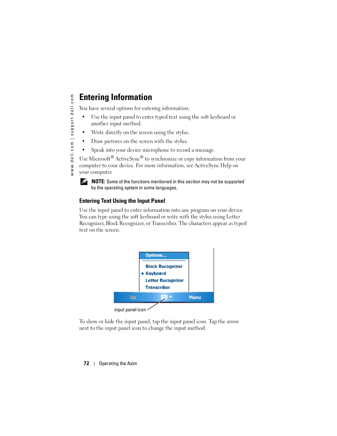 Dell HC03UL, HD04U owner manual Entering Information, Entering Text Using the Input Panel 