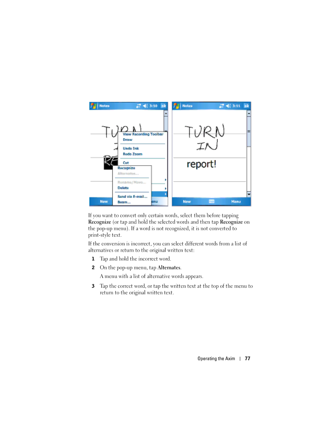 Dell HC03UL, HD04U owner manual Operating the Axim 