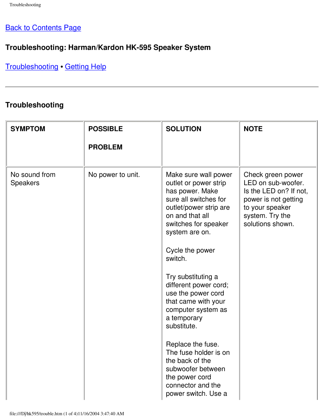 Dell specifications Troubleshooting Harman/Kardon HK-595 Speaker System 