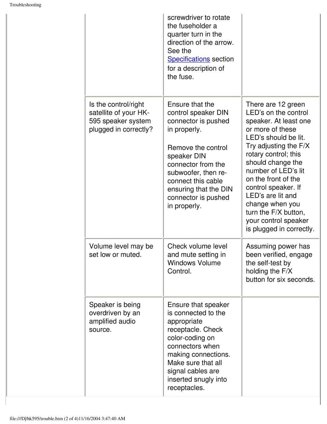 Dell HK-595 specifications Specifications section 