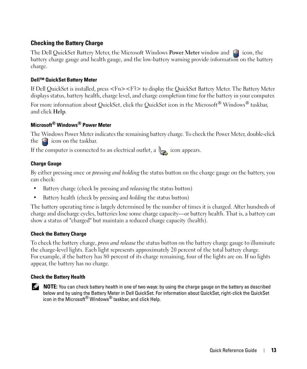 Dell HM328 manual Checking the Battery Charge 