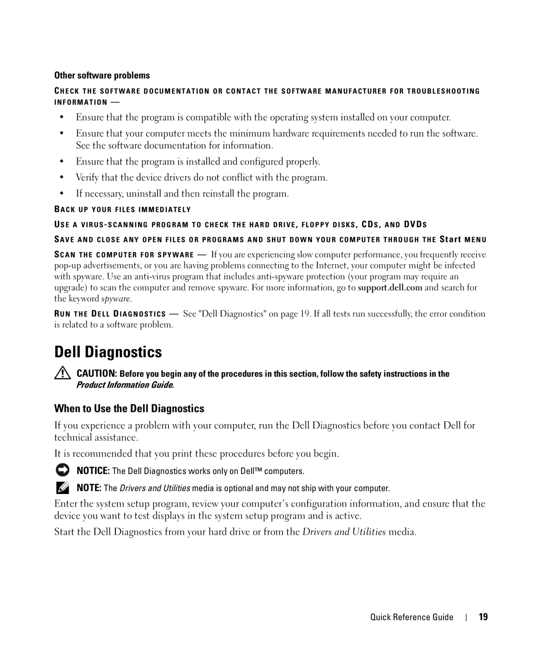 Dell HM328 manual When to Use the Dell Diagnostics, Other software problems 