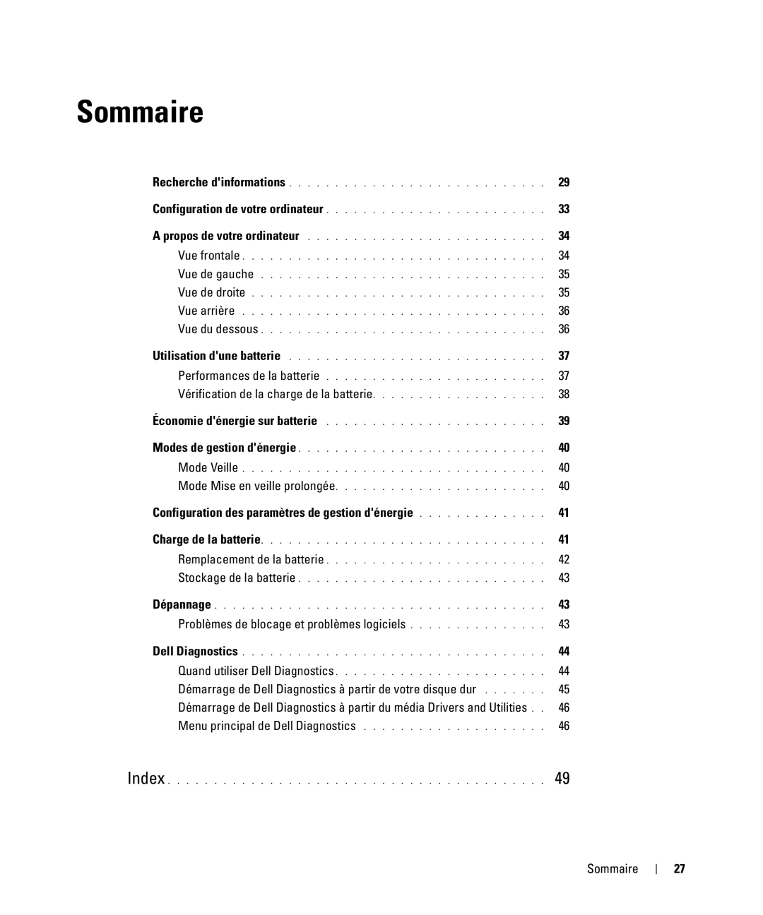 Dell HM328 manual Sommaire, Configuration des paramètres de gestion dénergie 