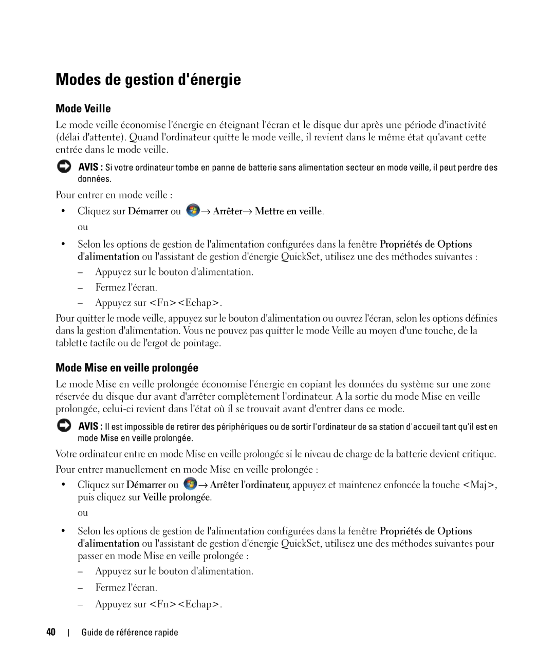 Dell HM328 manual Modes de gestion dénergie, Mode Veille, Mode Mise en veille prolongée 