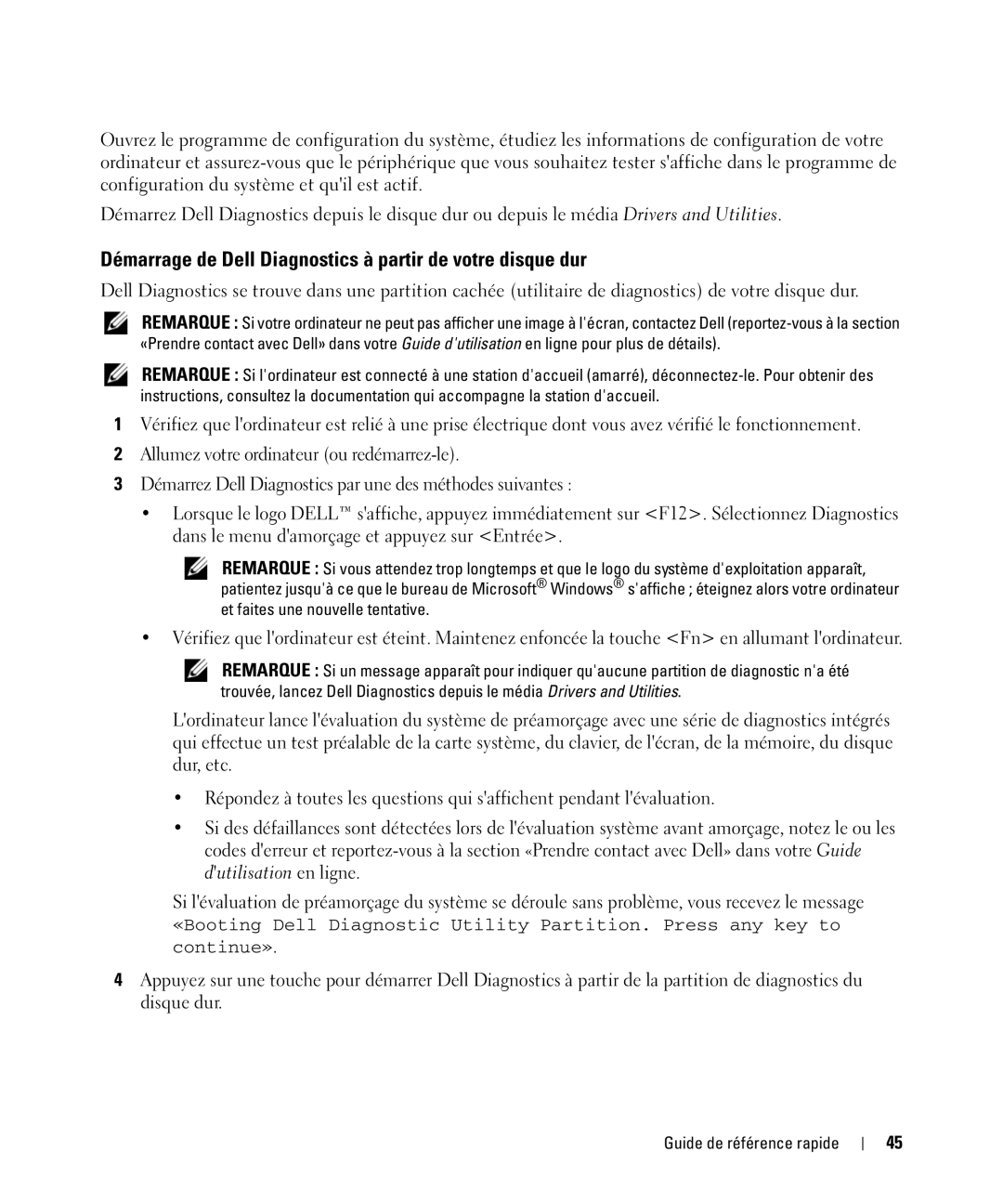 Dell HM328 manual Démarrage de Dell Diagnostics à partir de votre disque dur 