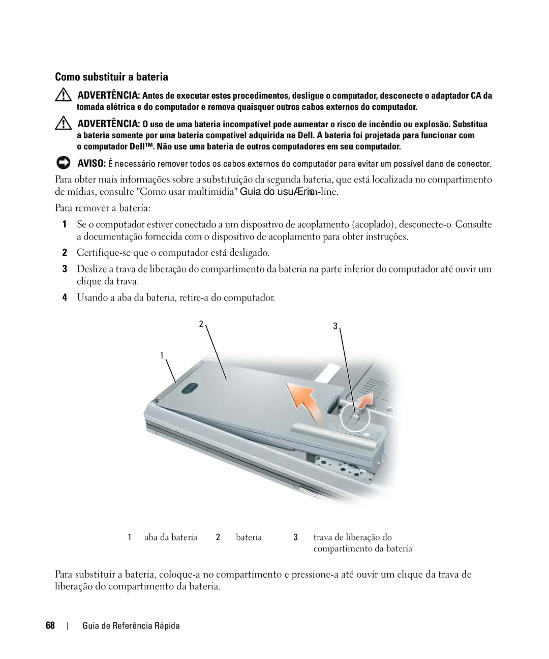 Dell HM328 manual Como substituir a bateria 