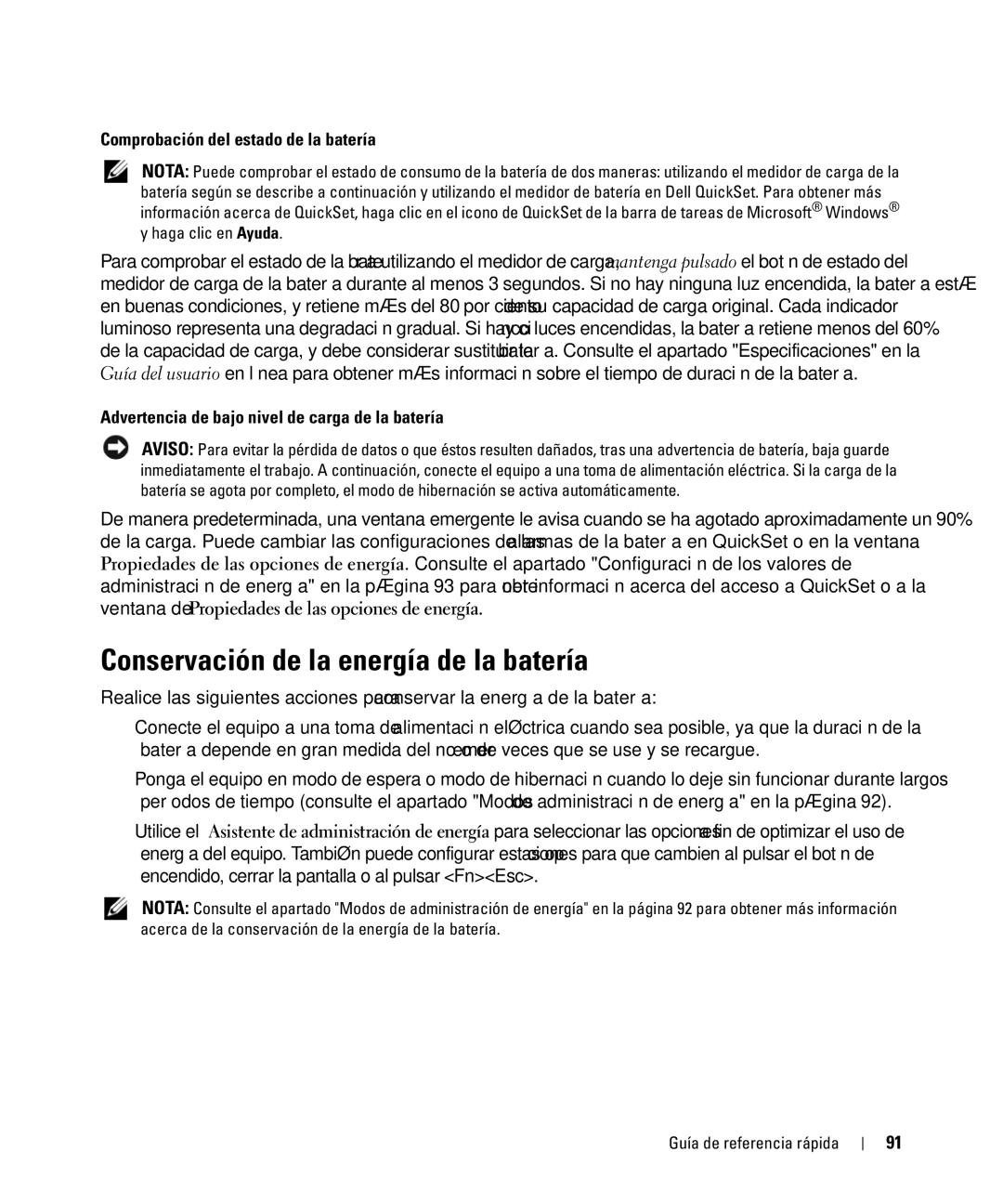 Dell HM328 manual Conservación de la energía de la batería, Comprobación del estado de la batería 