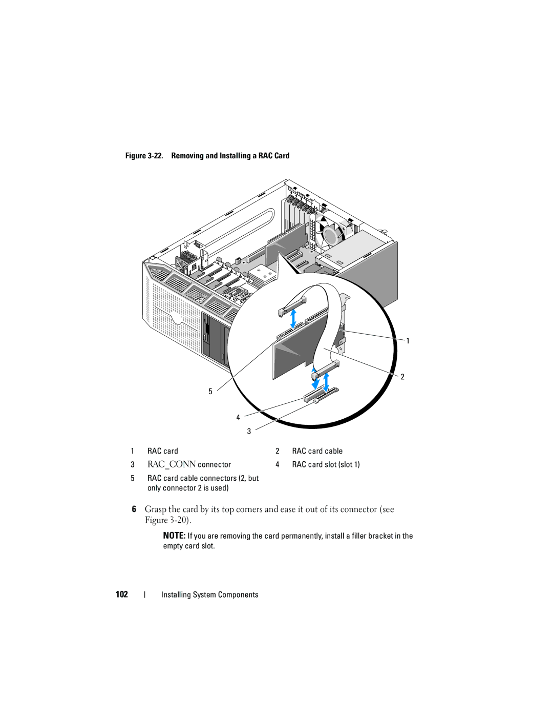 Dell HR675 owner manual RAC card cable connectors 2, but only connector 2 is used 