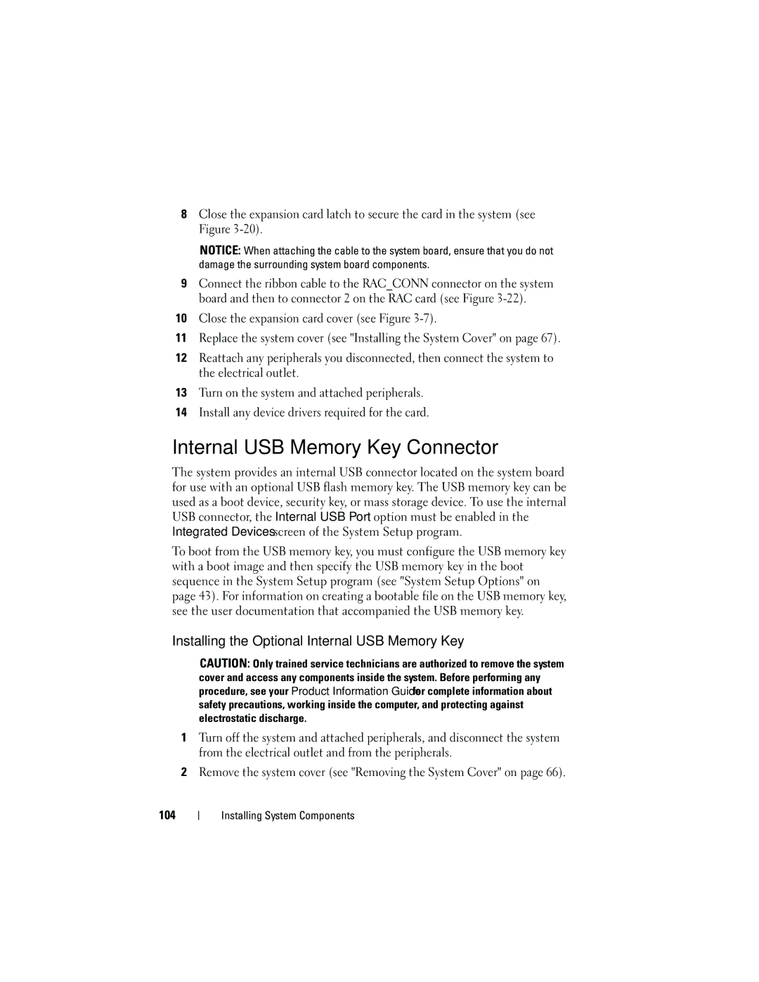 Dell HR675 owner manual Internal USB Memory Key Connector, Installing the Optional Internal USB Memory Key 