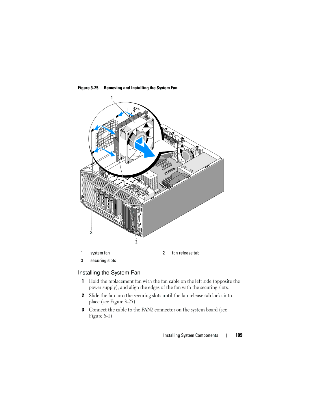 Dell HR675 owner manual Installing the System Fan, 109 