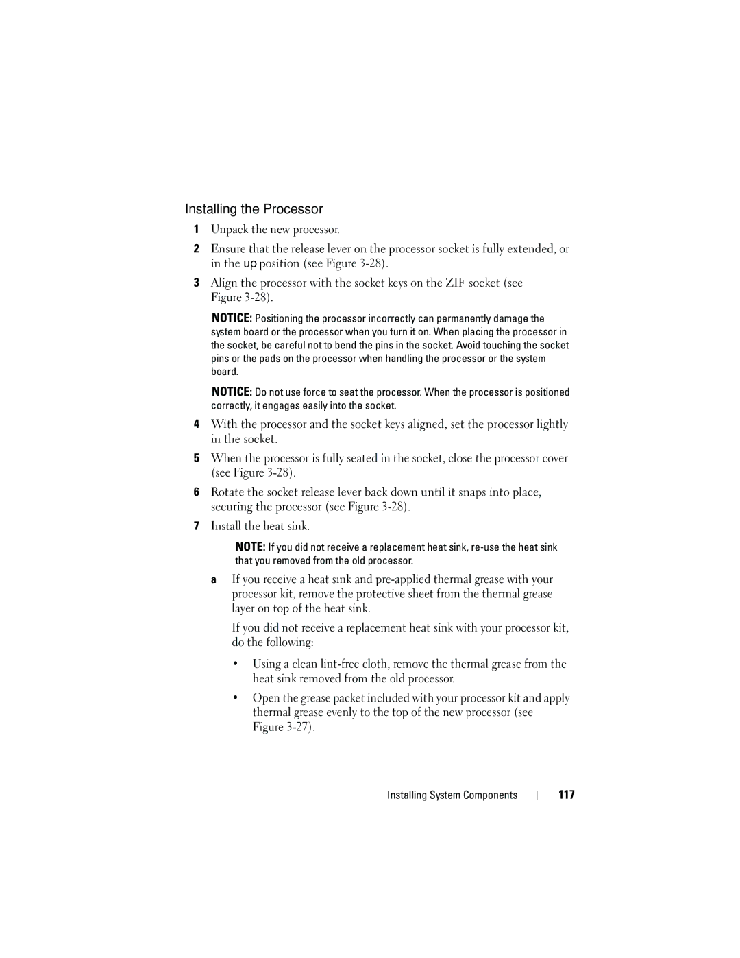 Dell HR675 owner manual Installing the Processor, 117 