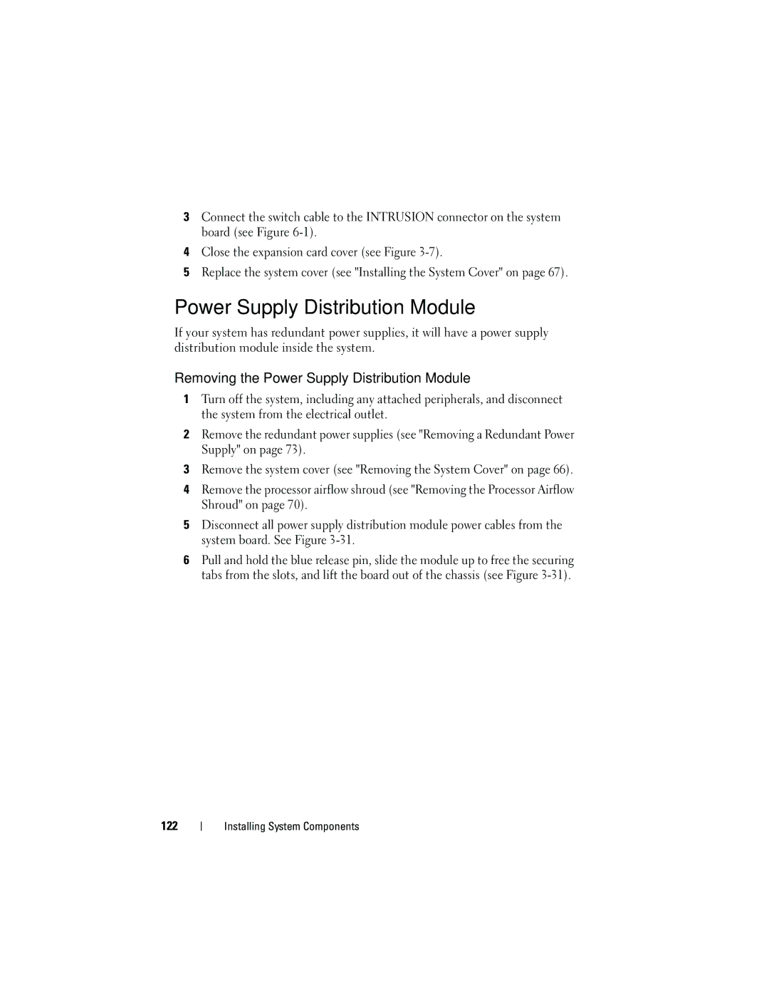 Dell HR675 owner manual Removing the Power Supply Distribution Module, 122 