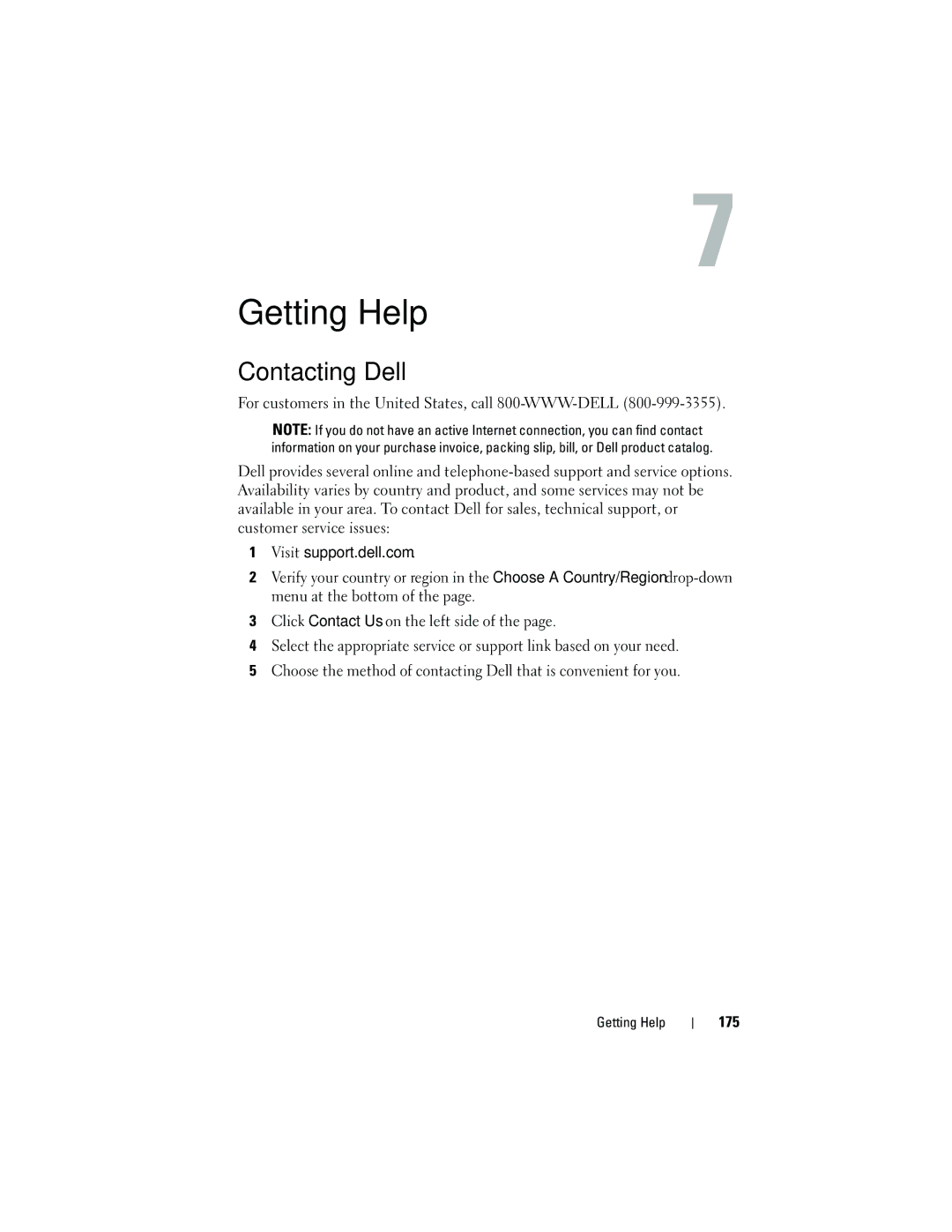 Dell HR675 owner manual Contacting Dell, 175, Getting Help 