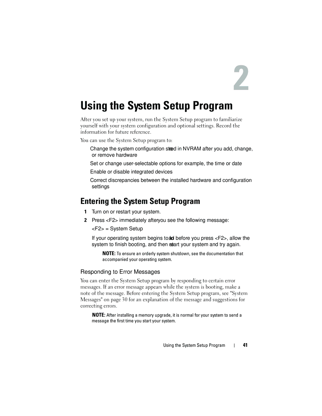 Dell HR675 owner manual Entering the System Setup Program, Responding to Error Messages 