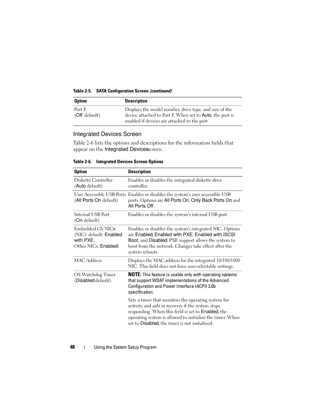 Dell HR675 Integrated Devices Screen, NIC1 default Enabled, Boot, and Disabled. PXE support allows the system to 