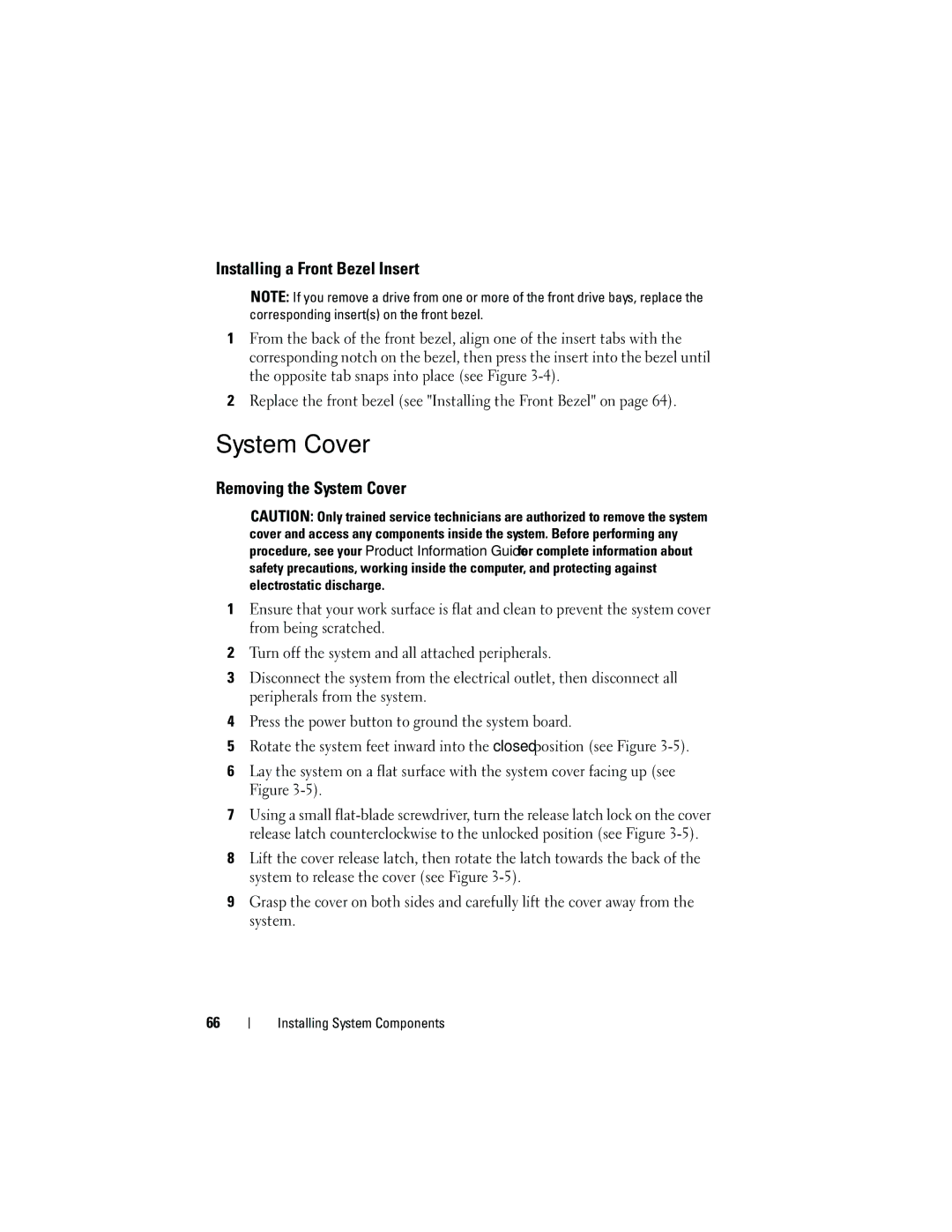 Dell HR675 owner manual Installing a Front Bezel Insert, Removing the System Cover 