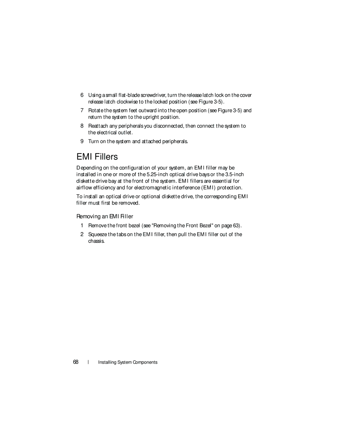 Dell HR675 owner manual EMI Fillers, Removing an EMI Filler 