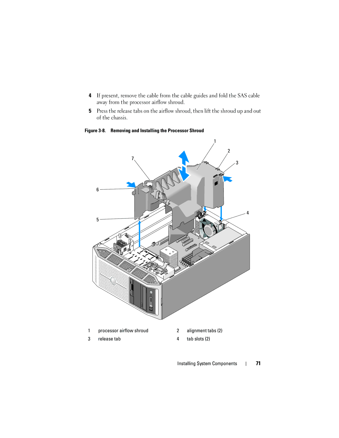 Dell HR675 owner manual Release tab Tab slots Installing System Components 