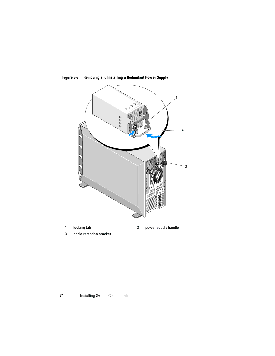 Dell HR675 owner manual Removing and Installing a Redundant Power Supply Locking tab 