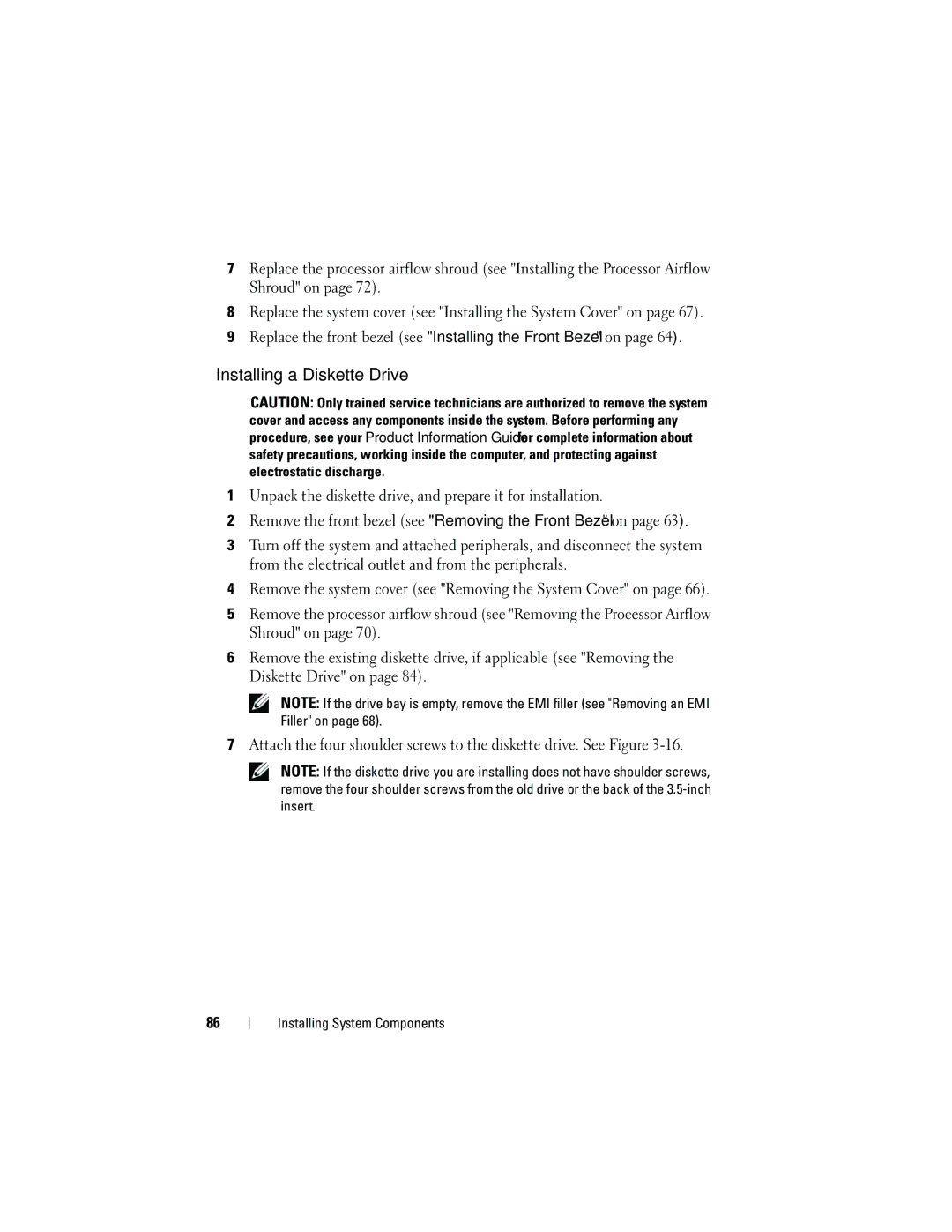 Dell HR675 owner manual Installing a Diskette Drive 