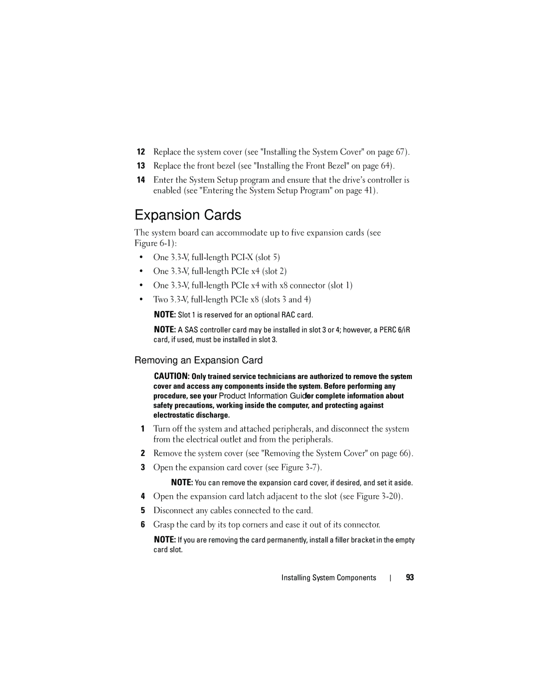 Dell HR675 owner manual Expansion Cards, Removing an Expansion Card 