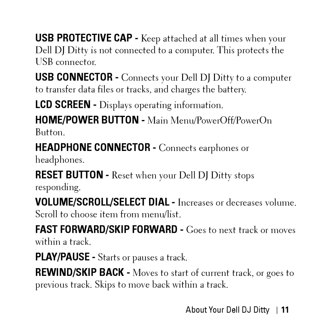 Dell HV04T owner manual About Your Dell DJ Ditty 