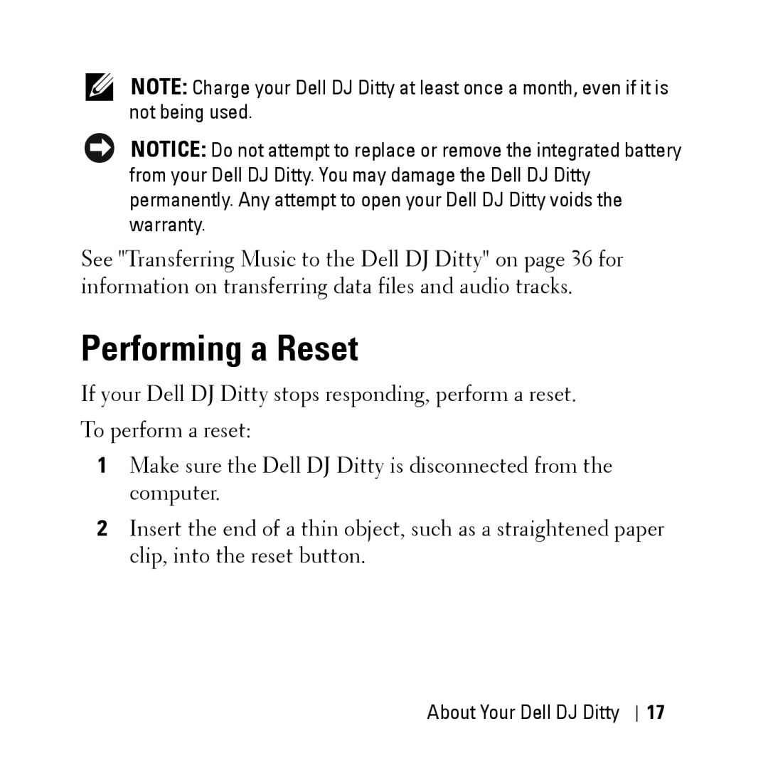 Dell HV04T owner manual Performing a Reset 