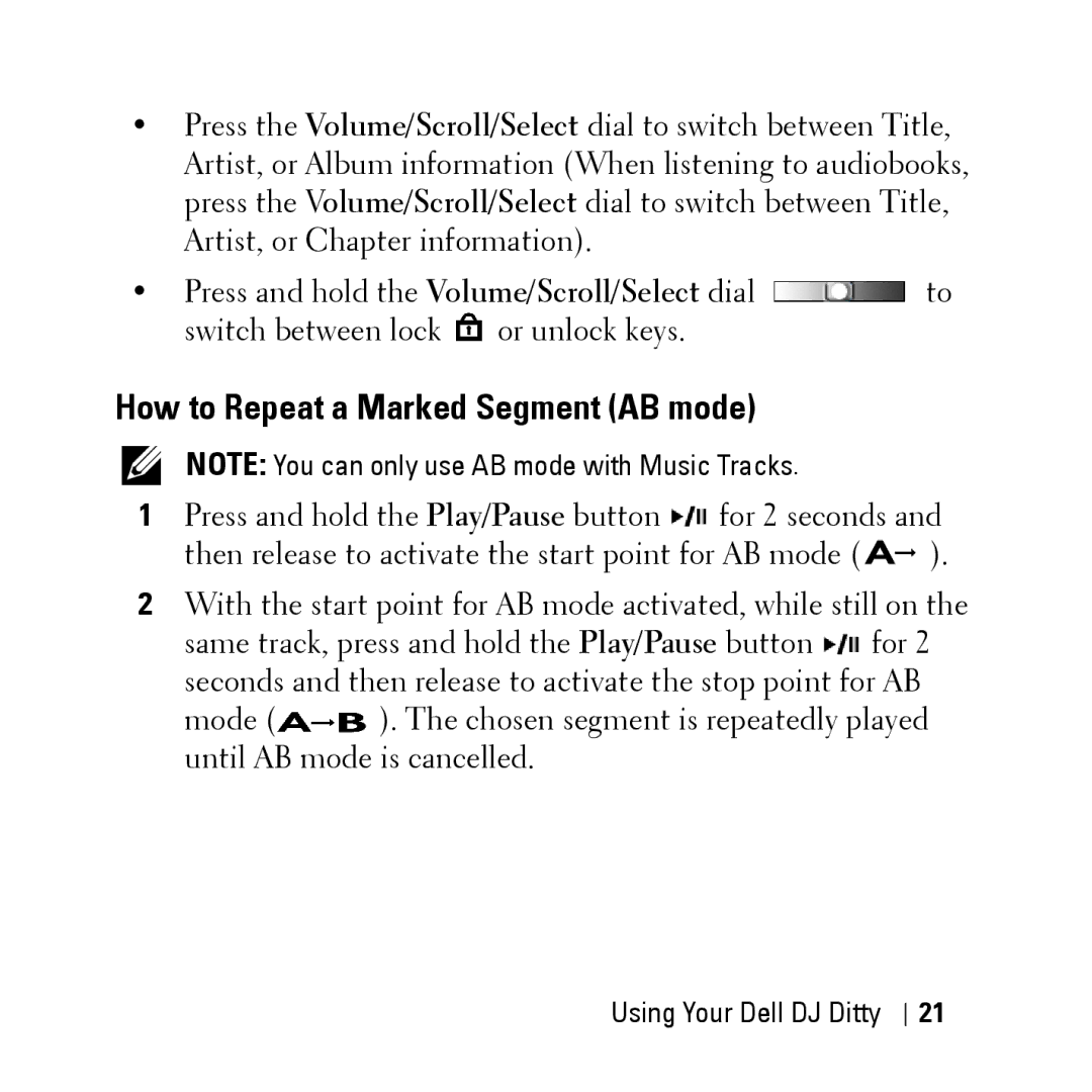 Dell HV04T owner manual How to Repeat a Marked Segment AB mode 