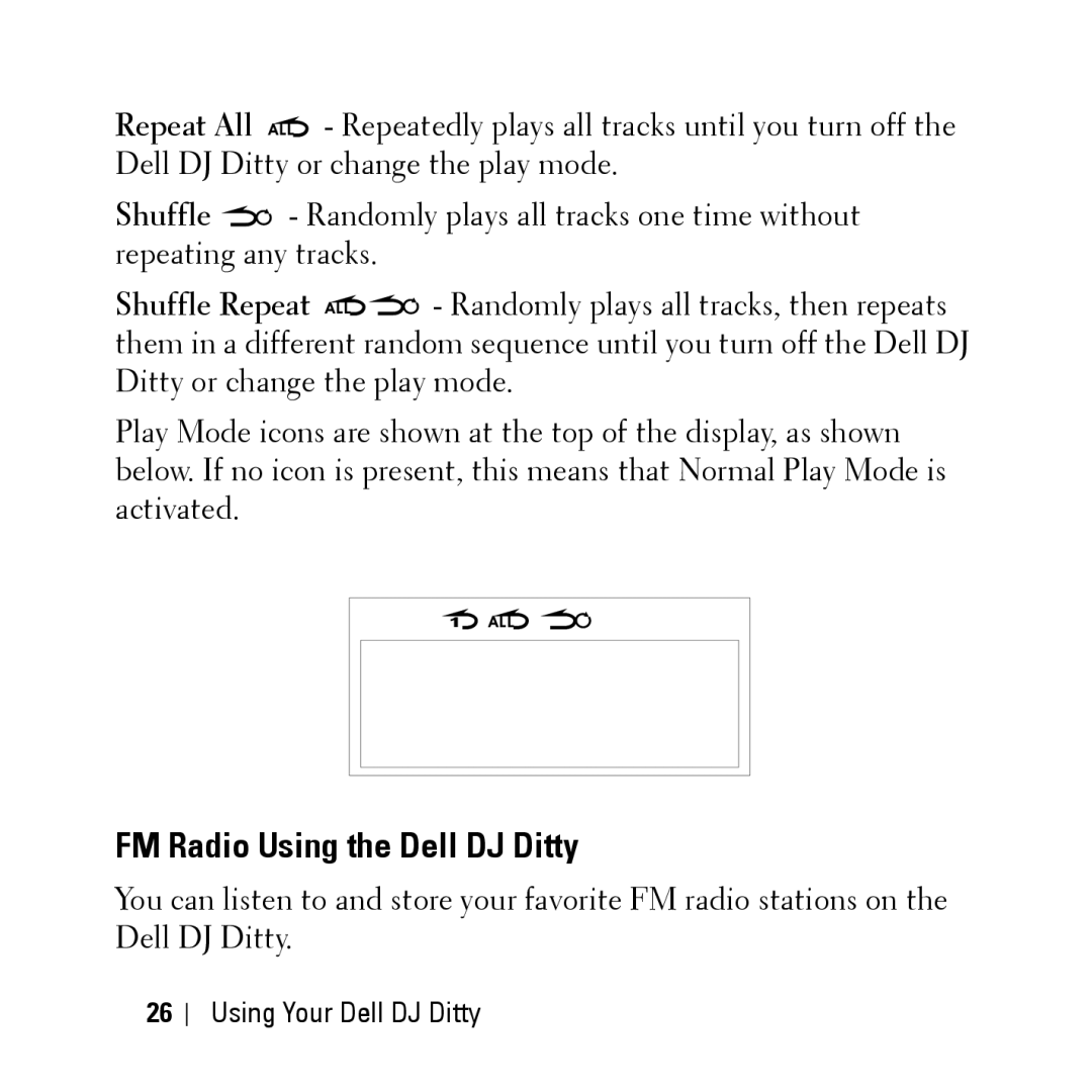 Dell HV04T owner manual FM Radio Using the Dell DJ Ditty 