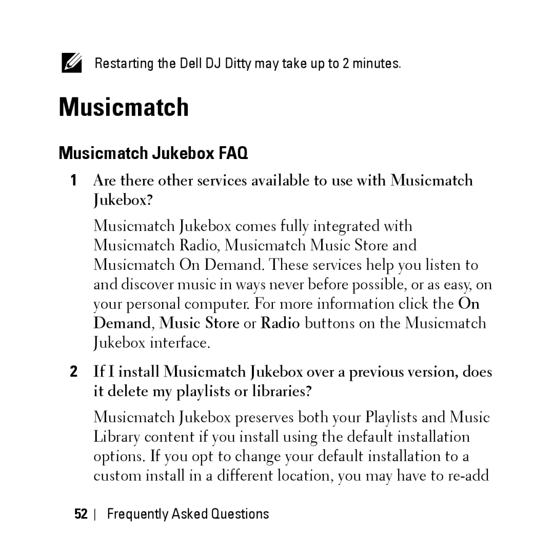 Dell HV04T owner manual Musicmatch Jukebox FAQ 