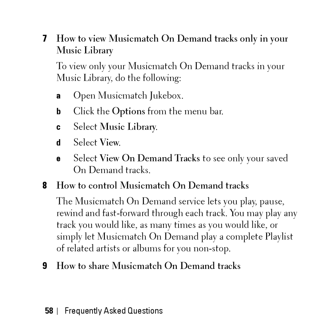 Dell HV04T owner manual How to control Musicmatch On Demand tracks, How to share Musicmatch On Demand tracks 