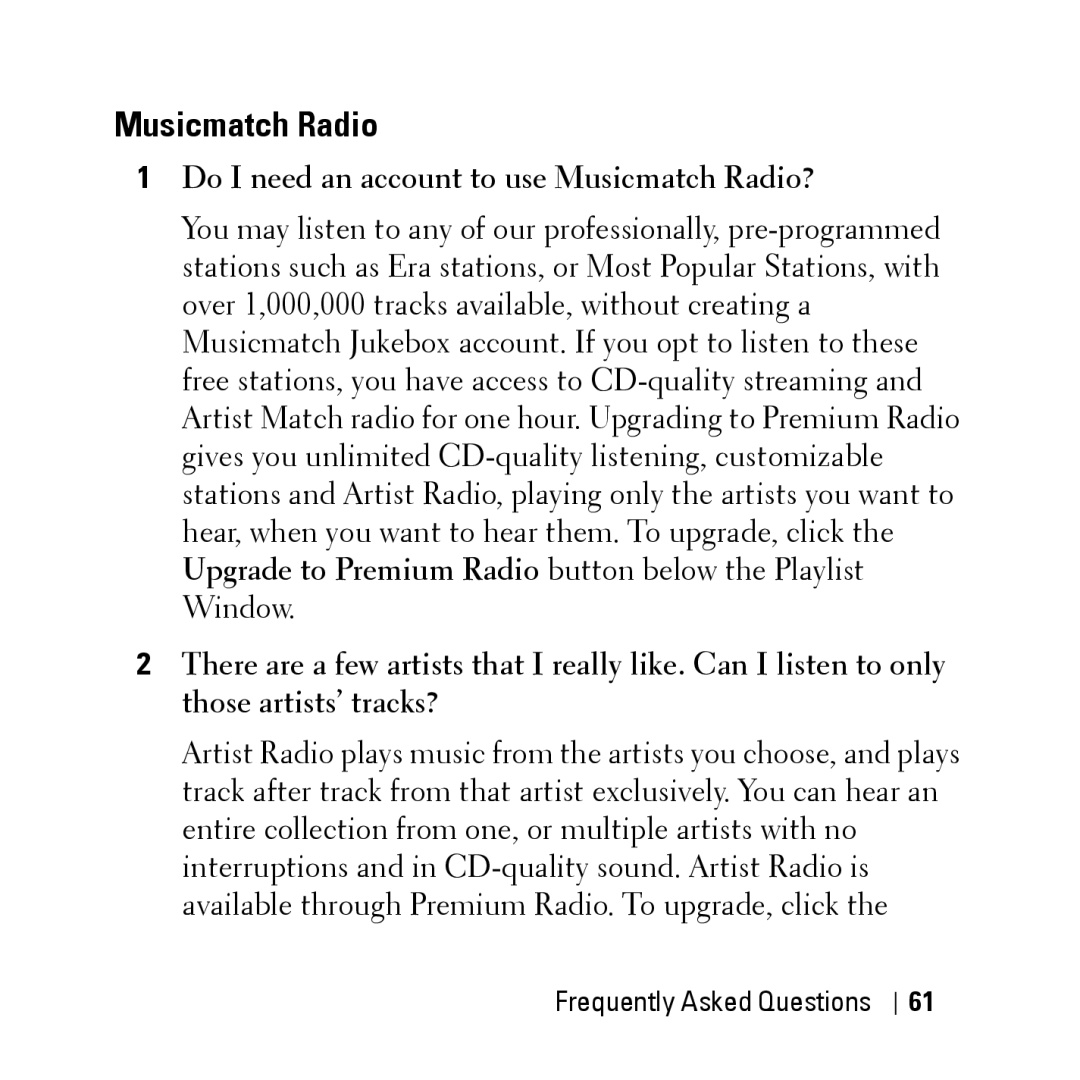 Dell HV04T owner manual Do I need an account to use Musicmatch Radio? 