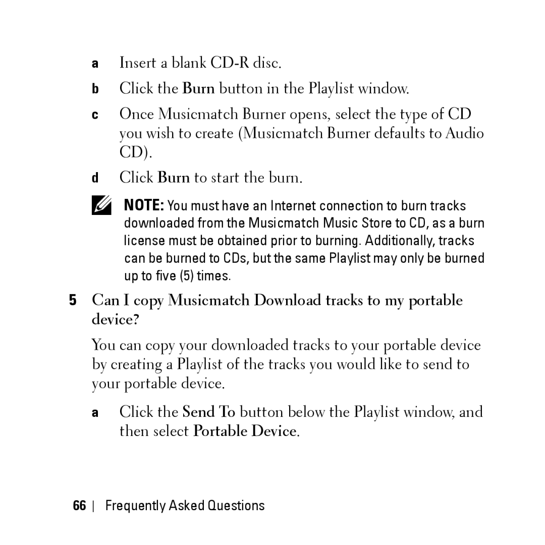 Dell HV04T owner manual Can I copy Musicmatch Download tracks to my portable device? 