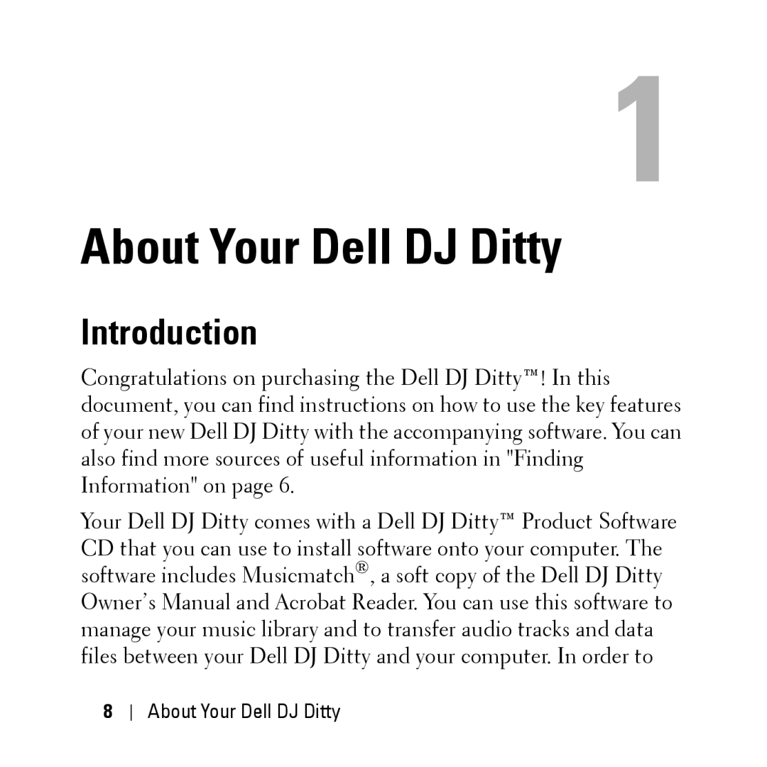 Dell HV04T owner manual About Your Dell DJ Ditty, Introduction 