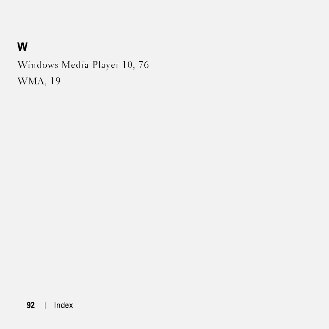 Dell HV04T owner manual Windows Media Player 10, 76 WMA 