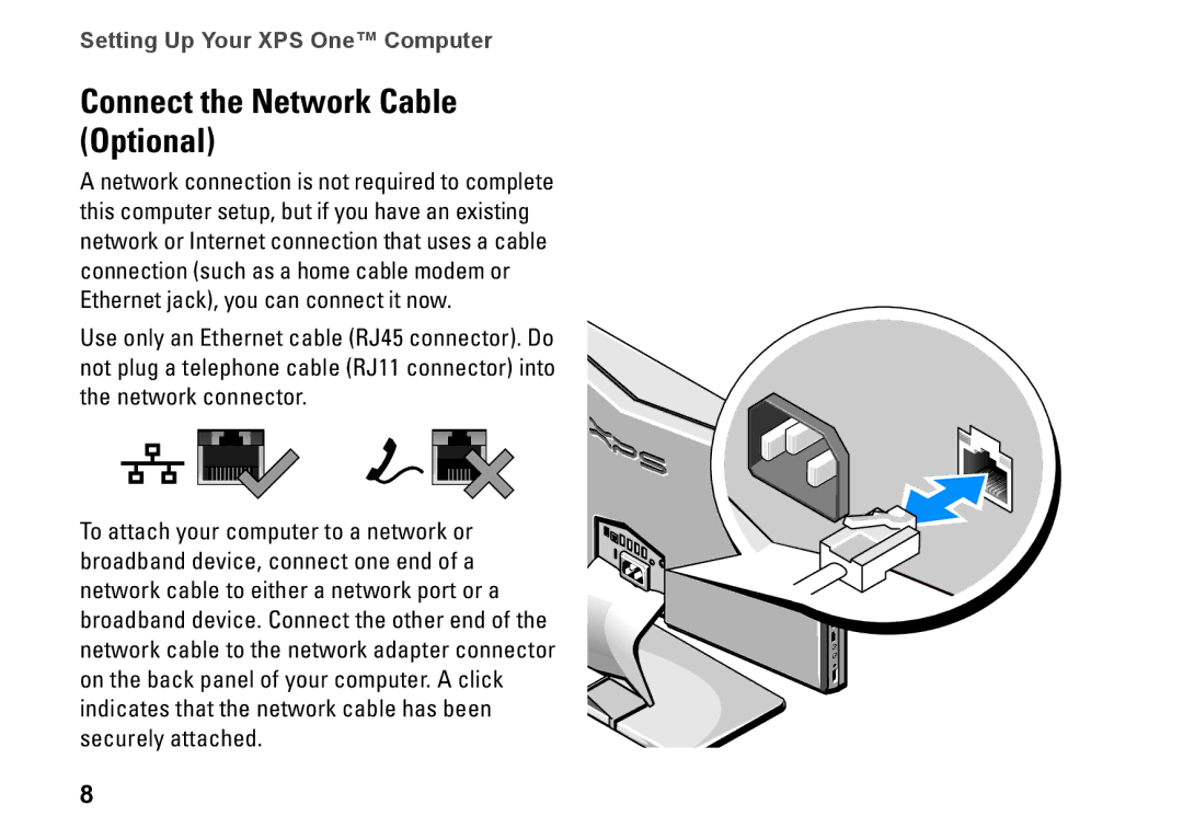 Dell MTG24, HW049, A2420 setup guide Connect the Network Cable Optional 