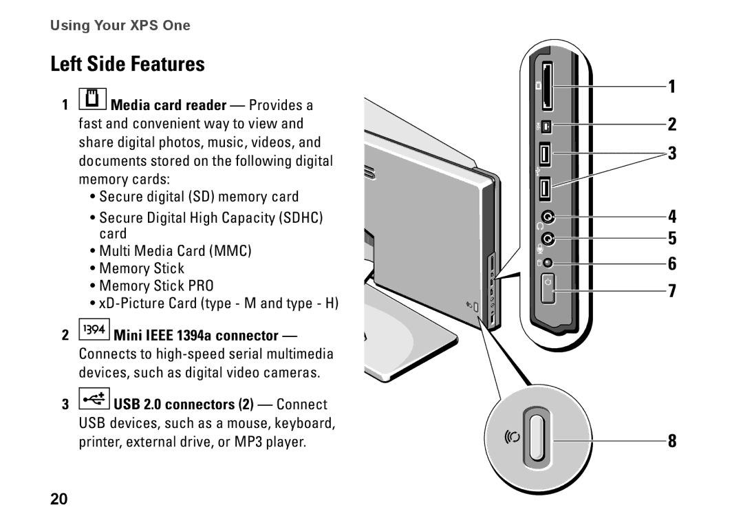 Dell MTG24, HW049, A2420 setup guide Left Side Features 