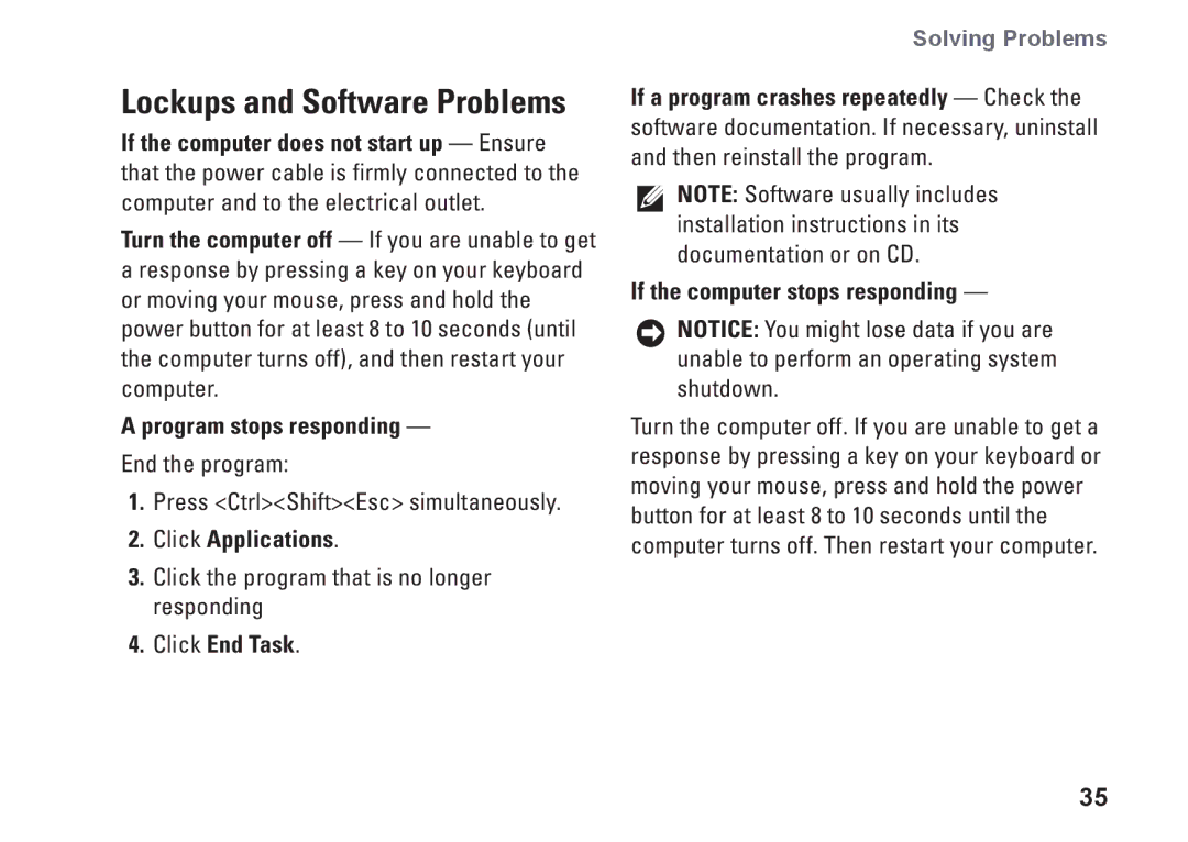 Dell MTG24, HW049, A2420 setup guide Click Applications, Click End Task 