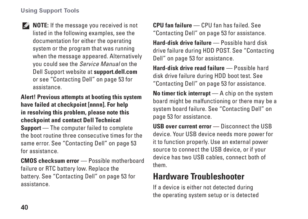 Dell HW049, MTG24, A2420 setup guide Hardware Troubleshooter 