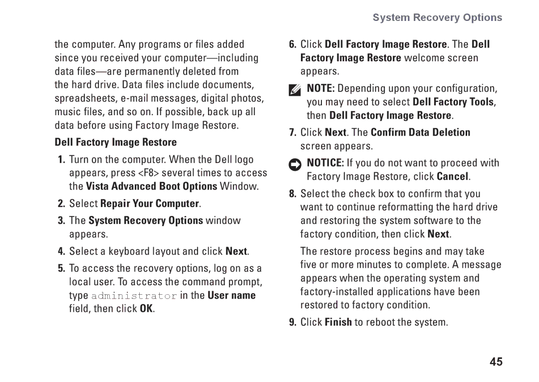 Dell A2420, HW049, MTG24 setup guide Dell Factory Image Restore 