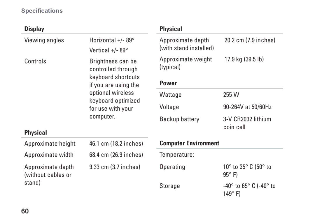 Dell A2420, HW049, MTG24 setup guide Physical, Power 