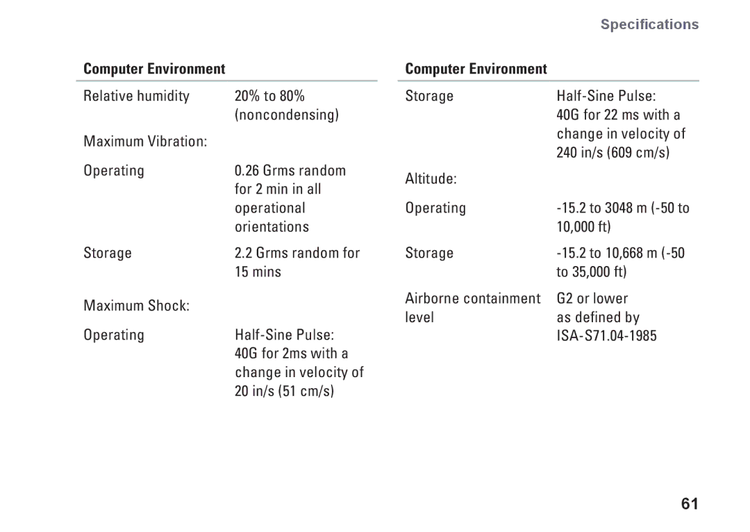 Dell HW049, MTG24, A2420 setup guide Computer Environment 