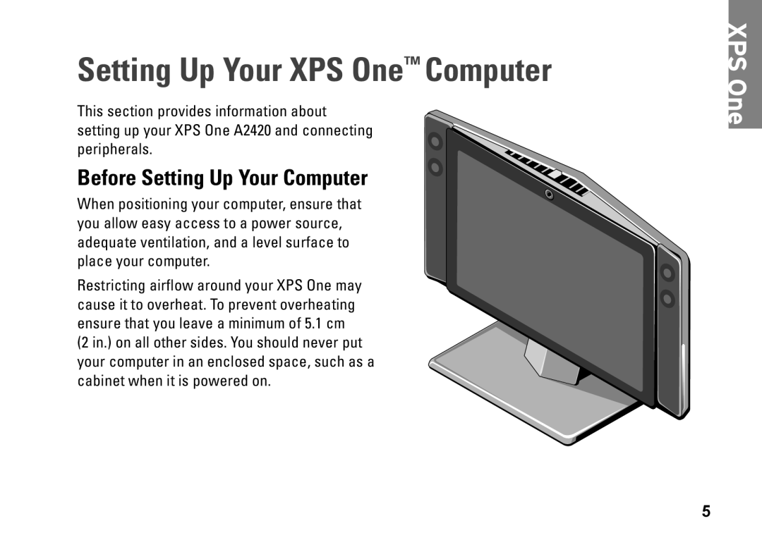 Dell MTG24, HW049, A2420 setup guide Setting Up Your XPS One Computer, Before Setting Up Your Computer 