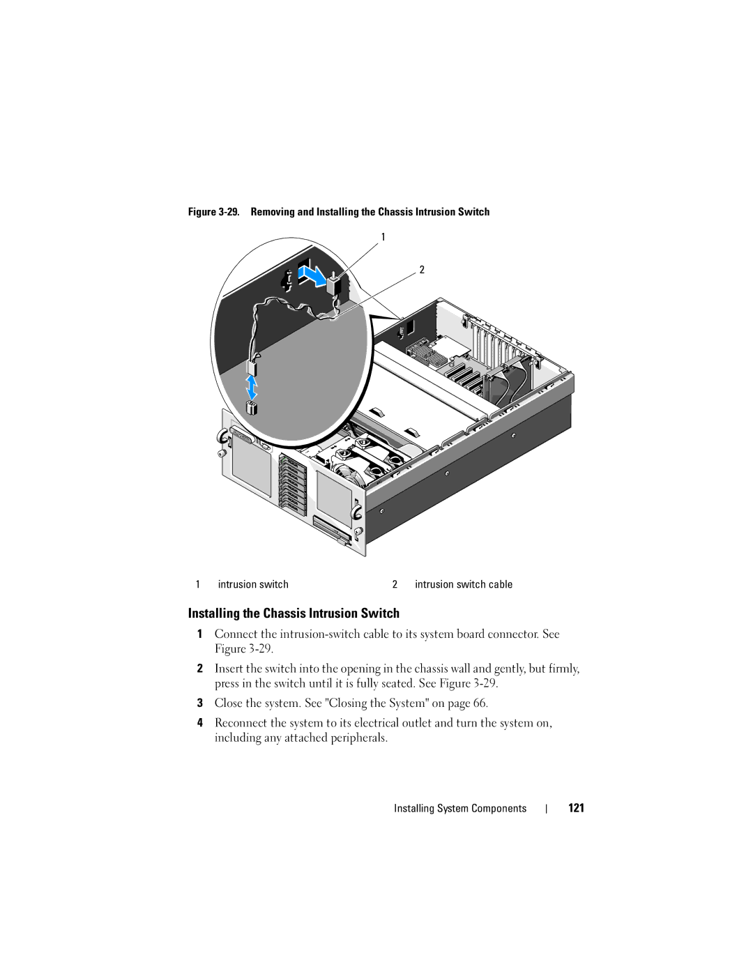 Dell R905, HX574 owner manual Installing the Chassis Intrusion Switch, 121 