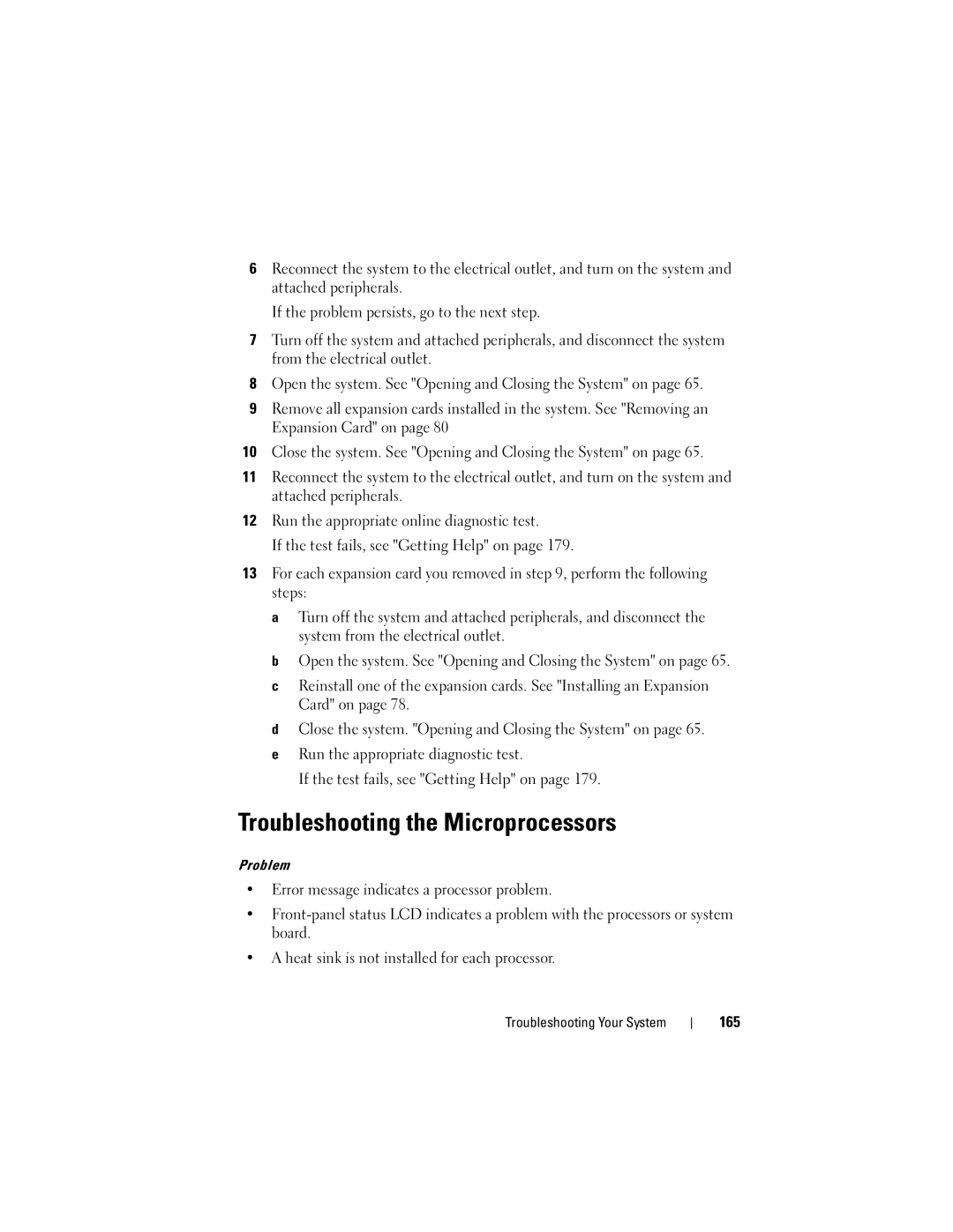 Dell R905, HX574 owner manual Troubleshooting the Microprocessors, 165 