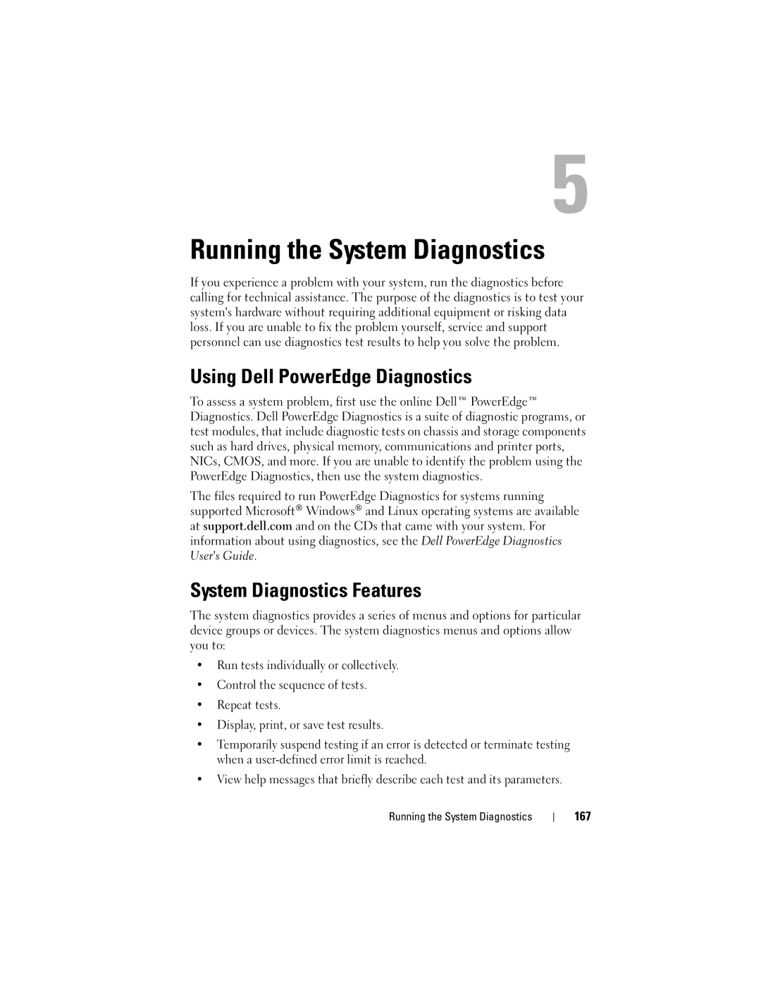 Dell R905, HX574 owner manual Using Dell PowerEdge Diagnostics, System Diagnostics Features 