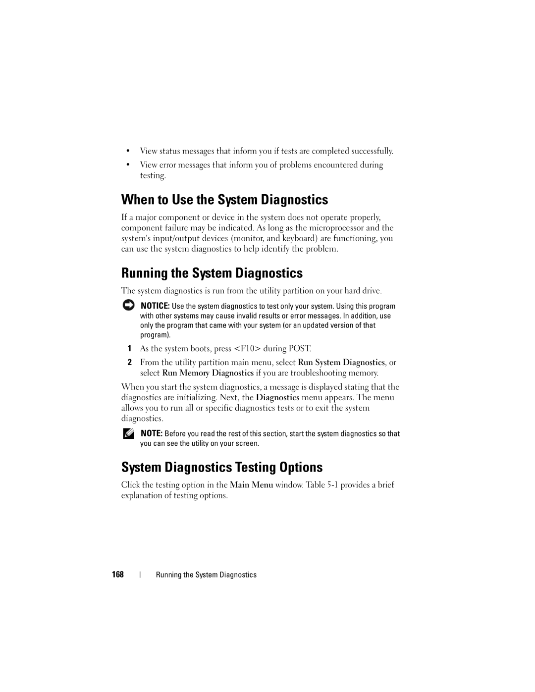 Dell HX574, R905 When to Use the System Diagnostics, Running the System Diagnostics, System Diagnostics Testing Options 